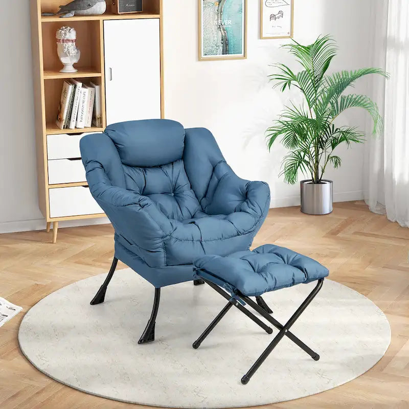 Gymax Lazy Sofa Chair Accent Leisure Armchair with Folding Footrest & 6