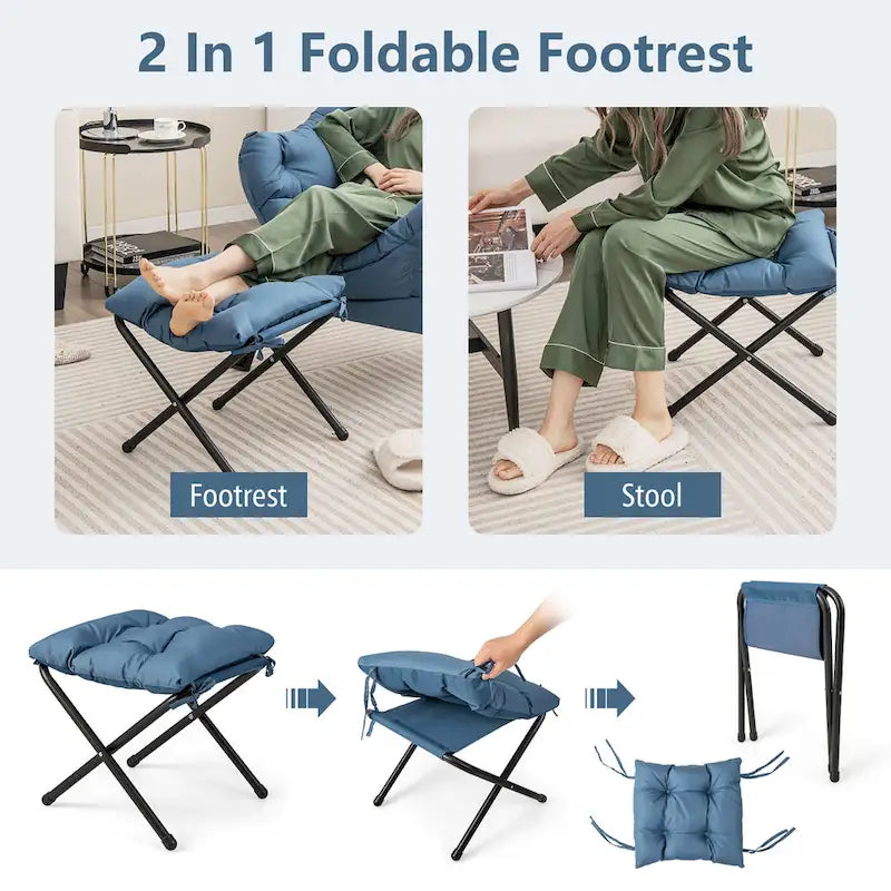 Gymax Lazy Sofa Chair Accent Leisure Armchair with Folding Footrest & 8