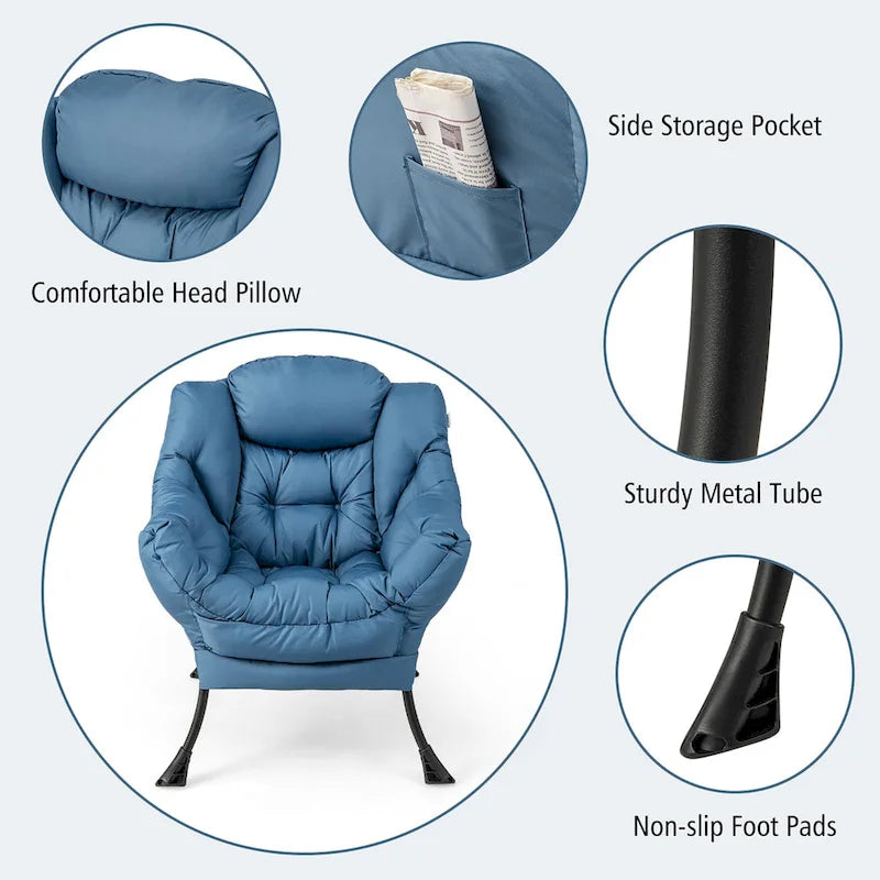 Gymax Lazy Sofa Chair Accent Leisure Armchair with Folding Footrest & 9