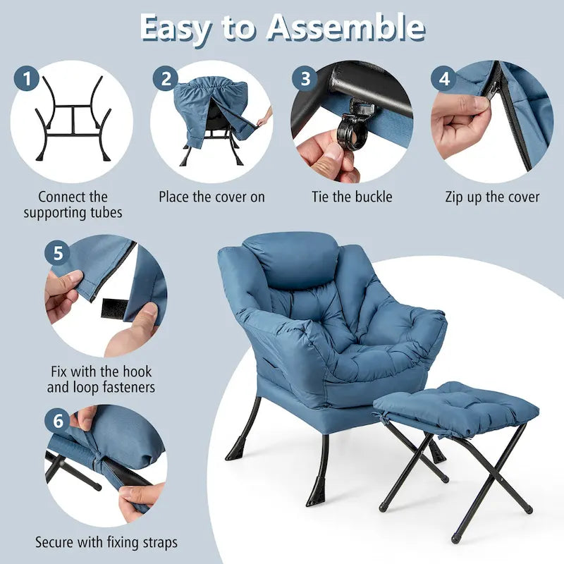 Gymax Lazy Sofa Chair Accent Leisure Armchair with Folding Footrest & 10