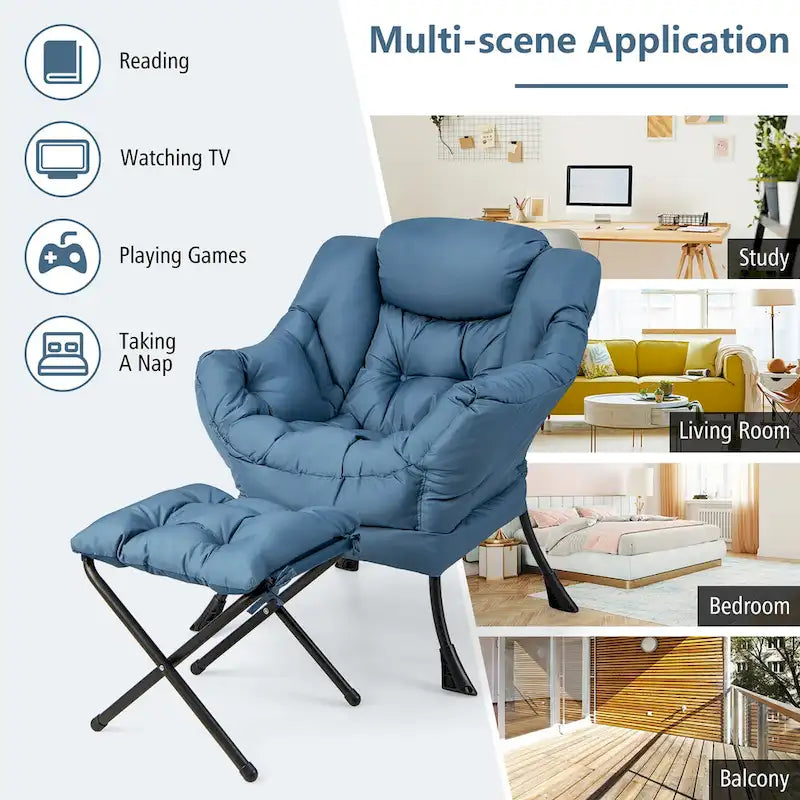 Gymax Lazy Sofa Chair Accent Leisure Armchair with Folding Footrest & 11