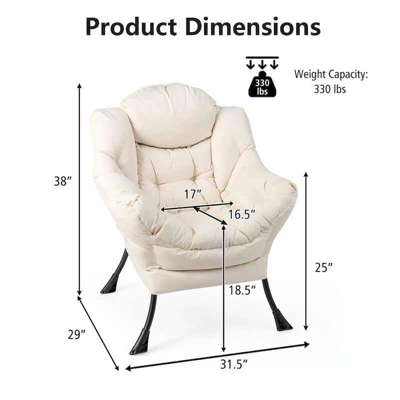 Gymax Lazy Sofa Chair Accent Leisure Armchair with Folding Footrest & 14