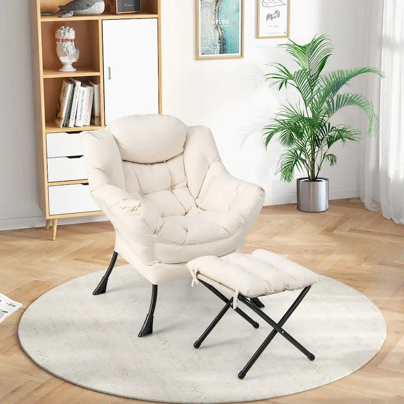 Gymax Lazy Sofa Chair Accent Leisure Armchair with Folding Footrest & 16
