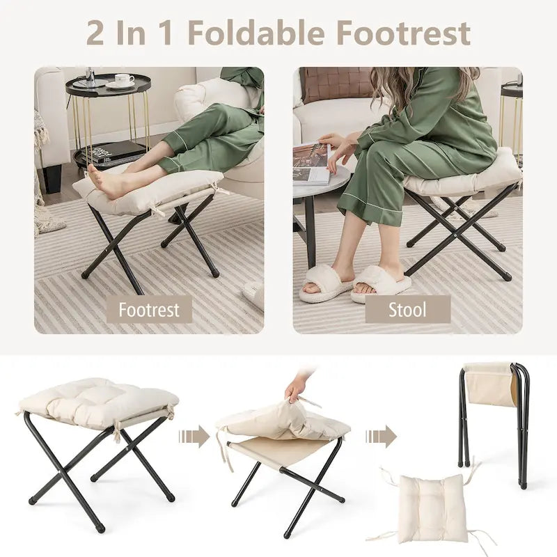 Gymax Lazy Sofa Chair Accent Leisure Armchair with Folding Footrest & 18