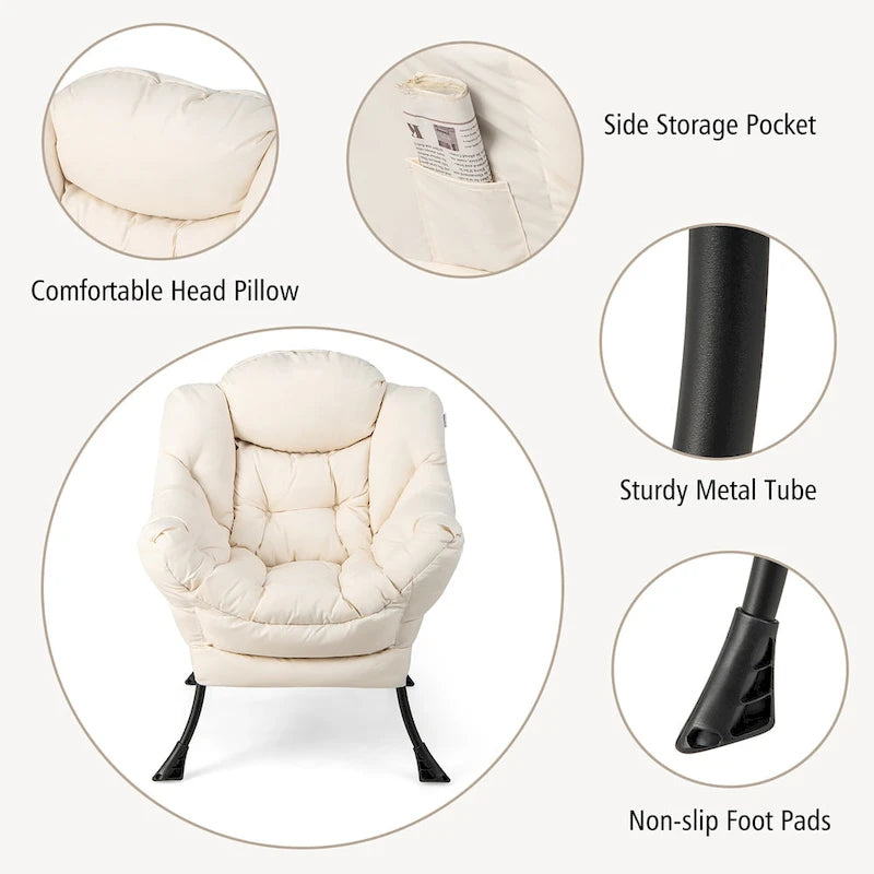 Gymax Lazy Sofa Chair Accent Leisure Armchair with Folding Footrest & 19
