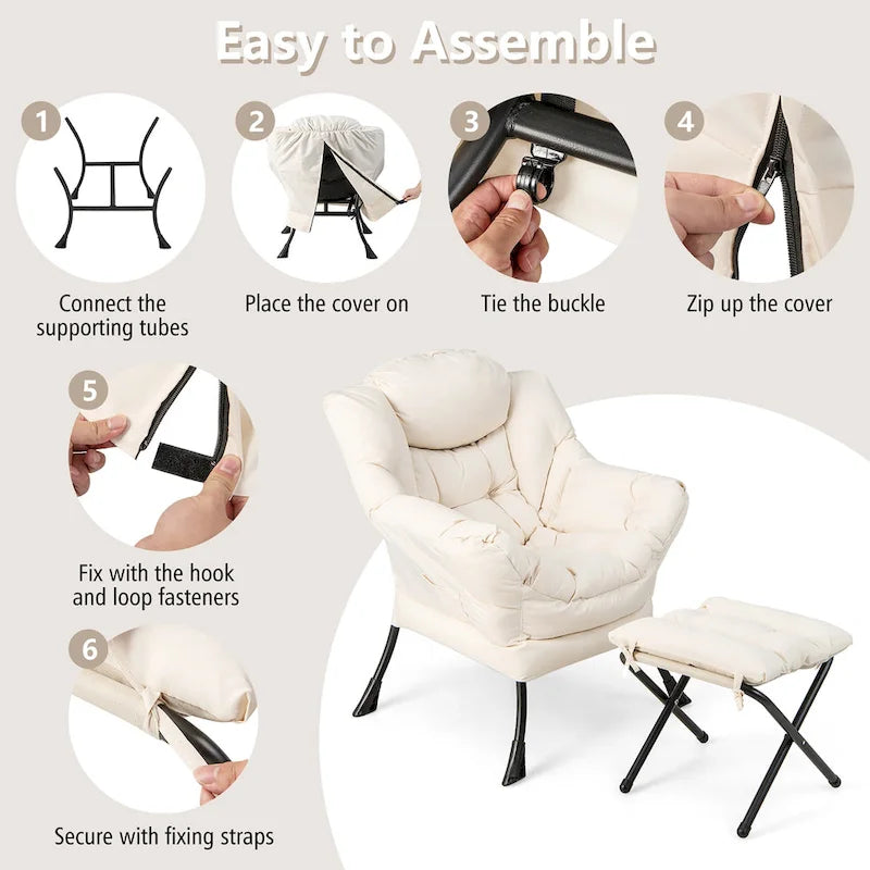 Gymax Lazy Sofa Chair Accent Leisure Armchair with Folding Footrest & 20