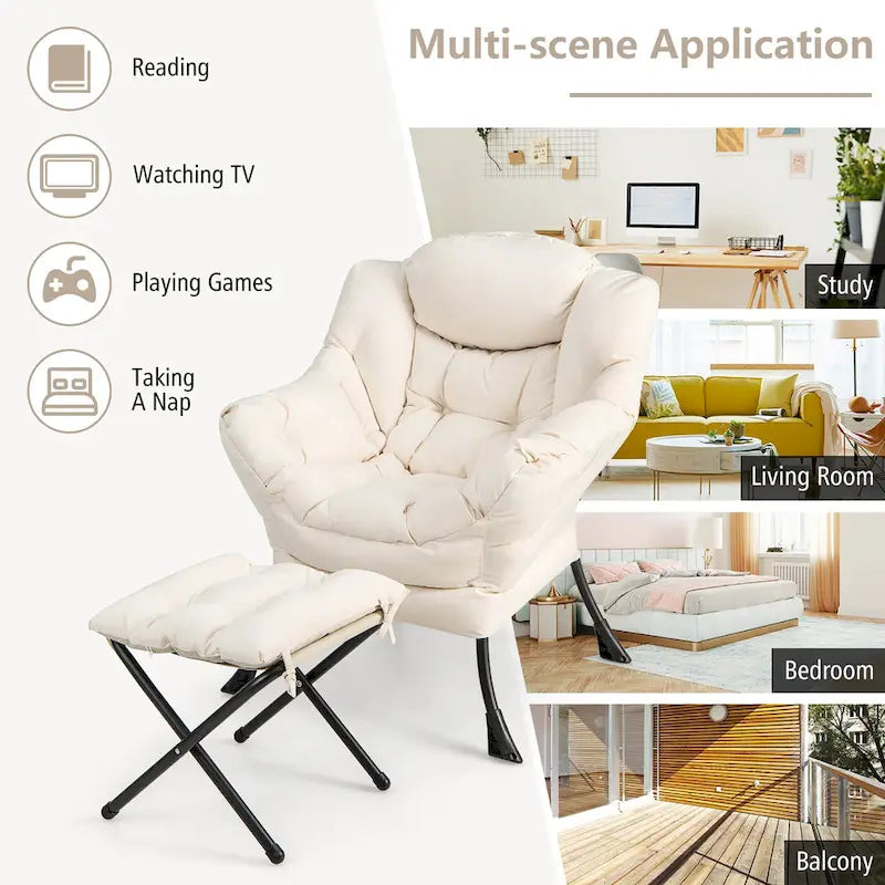 Gymax Lazy Sofa Chair Accent Leisure Armchair with Folding Footrest & 21