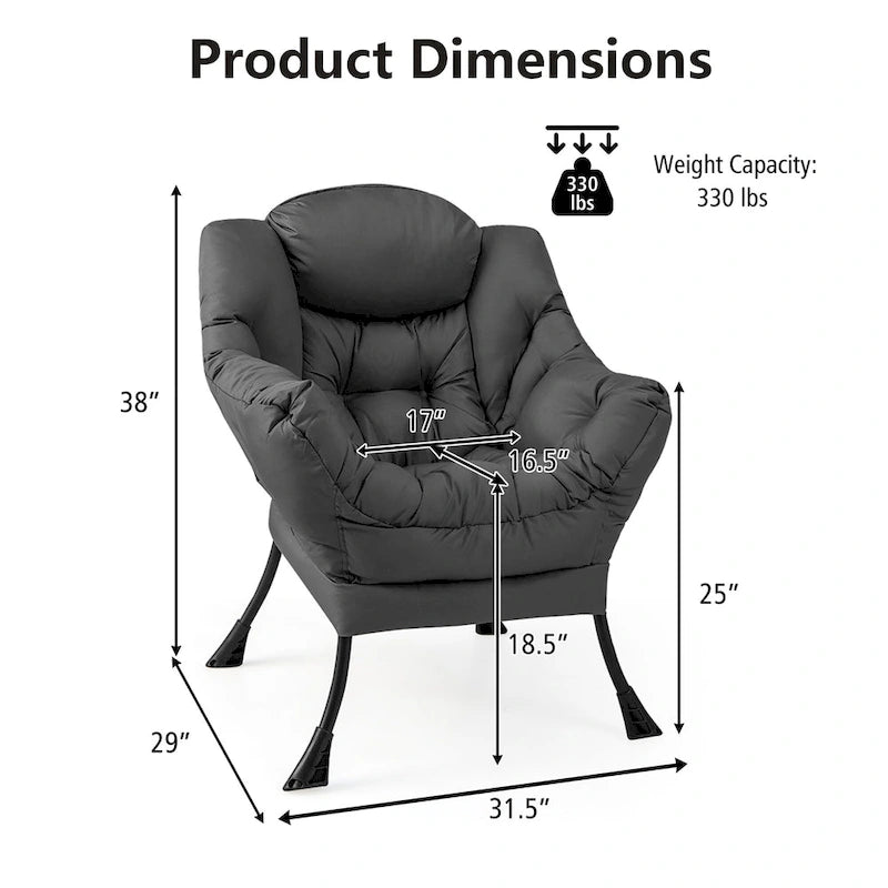 Gymax Lazy Sofa Chair Accent Leisure Armchair with Folding Footrest & 24