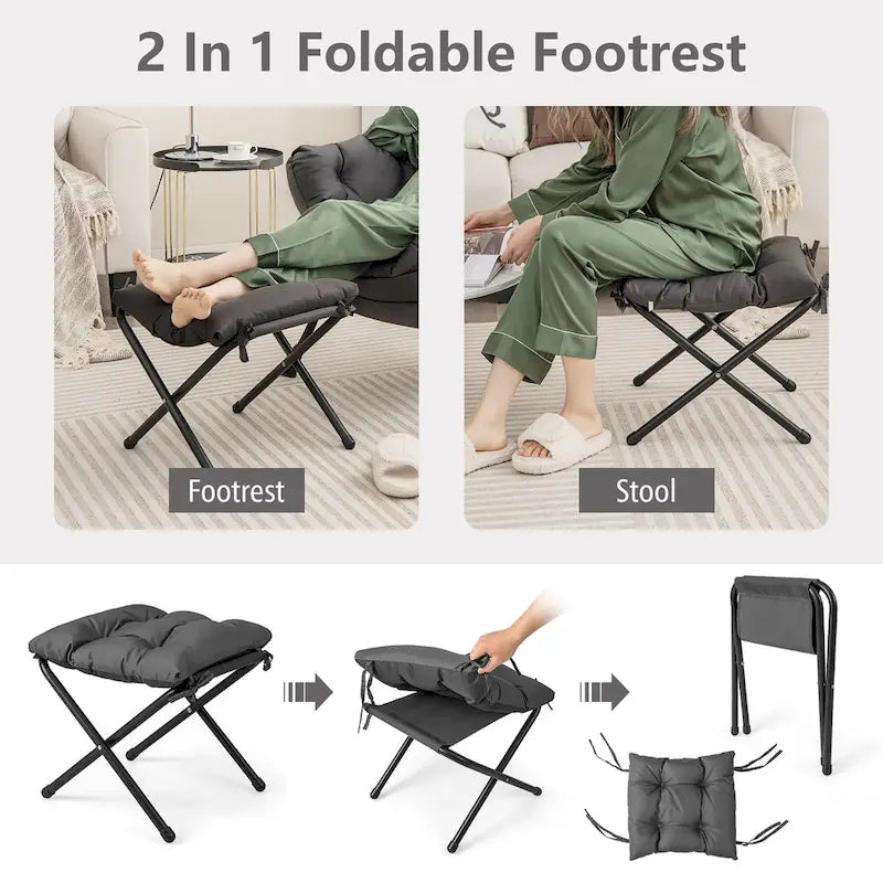 Gymax Lazy Sofa Chair Accent Leisure Armchair with Folding Footrest & 28
