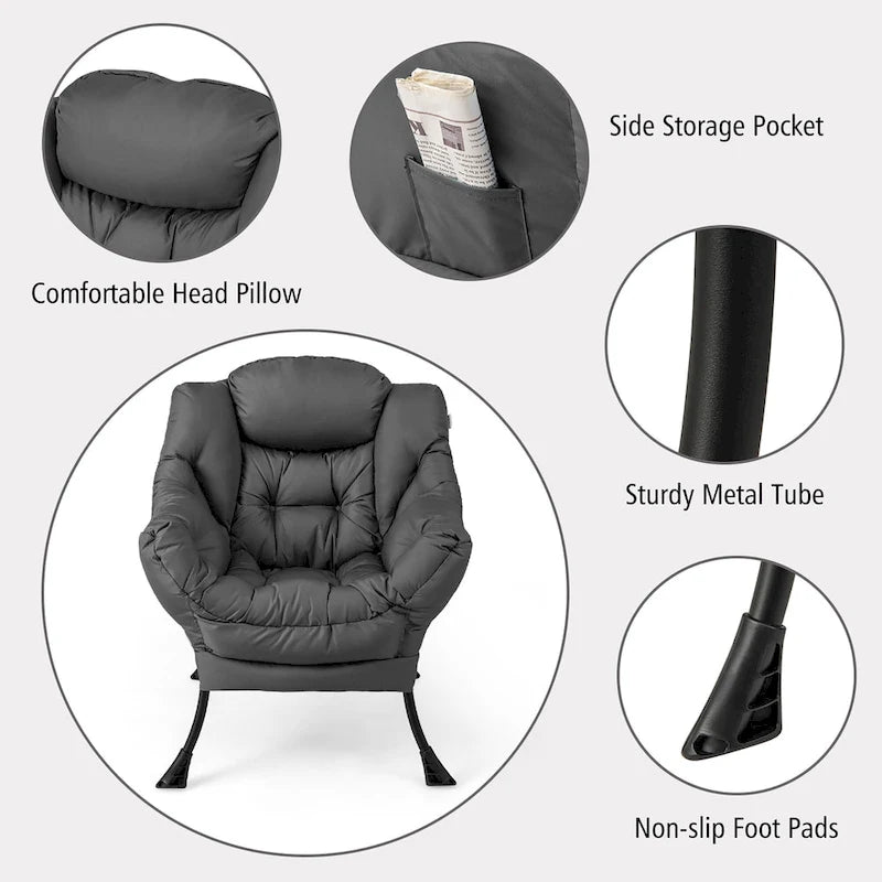 Gymax Lazy Sofa Chair Accent Leisure Armchair with Folding Footrest & 29