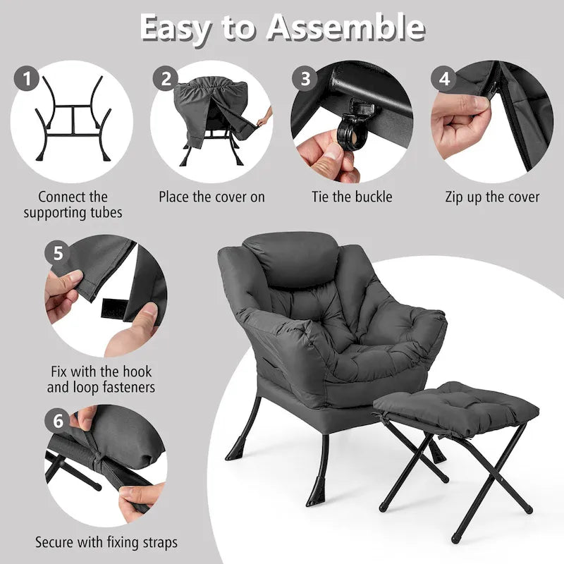 Gymax Lazy Sofa Chair Accent Leisure Armchair with Folding Footrest & 30
