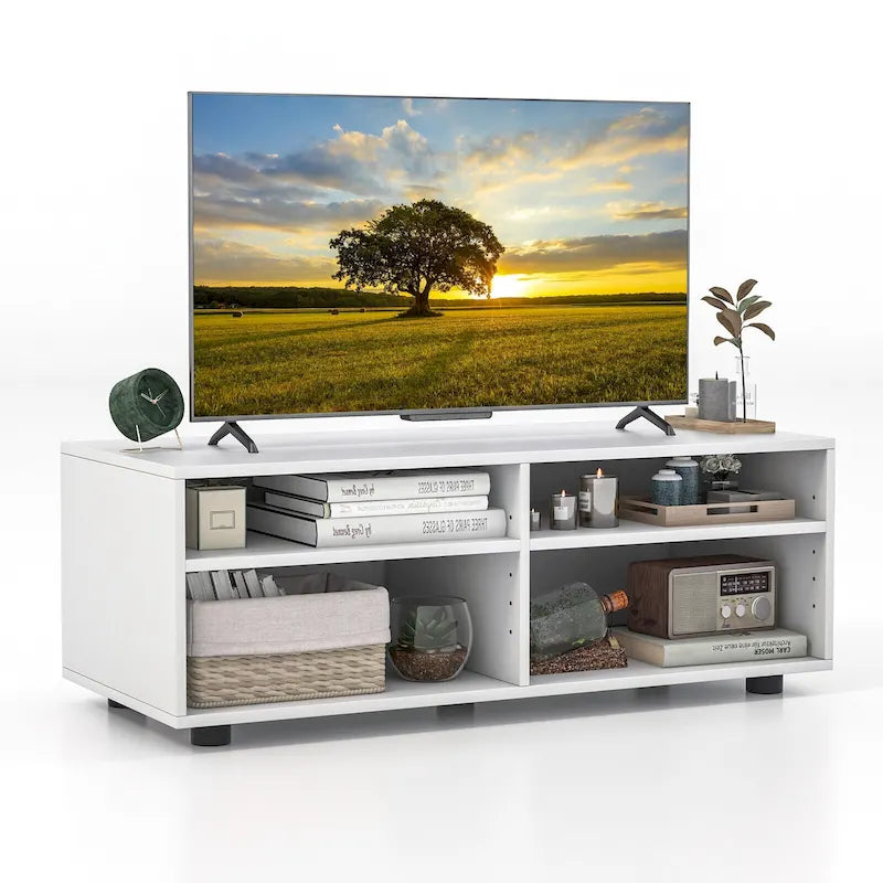 Gymax Media Console Entertainment Center 4-Cubby TV Stand Cabinet w/ 11