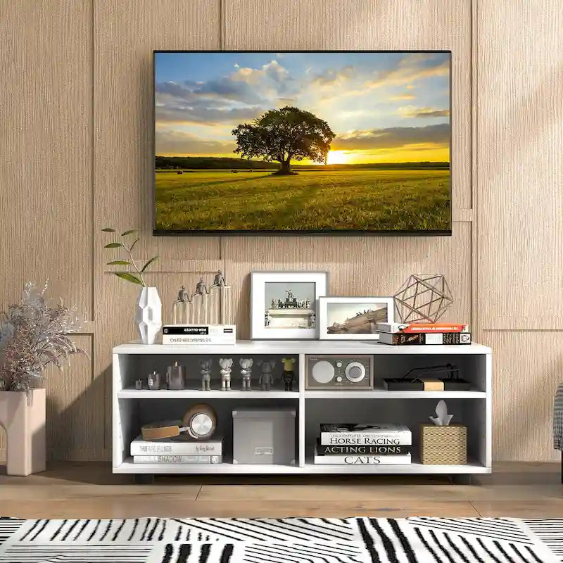Gymax Media Console Entertainment Center 4-Cubby TV Stand Cabinet w/ 3