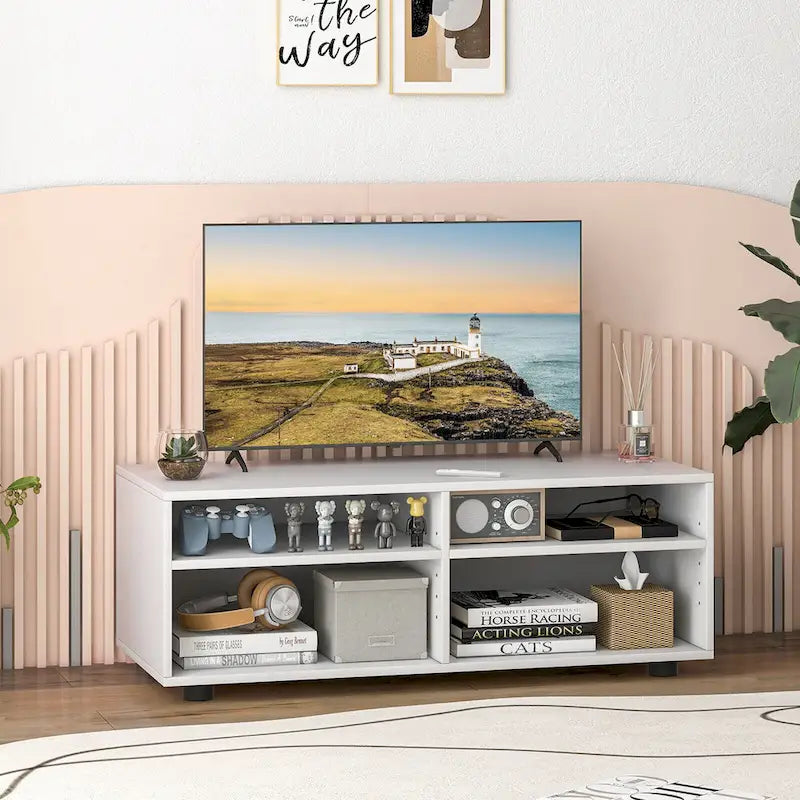 Gymax Media Console Entertainment Center 4-Cubby TV Stand Cabinet w/ 4