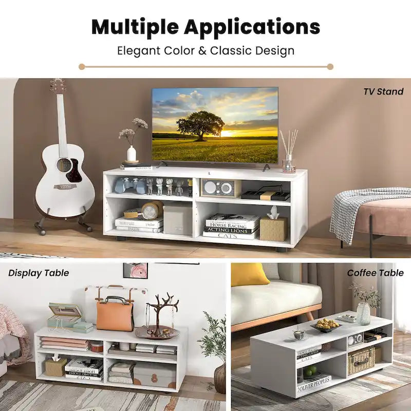 Gymax Media Console Entertainment Center 4-Cubby TV Stand Cabinet w/ 6
