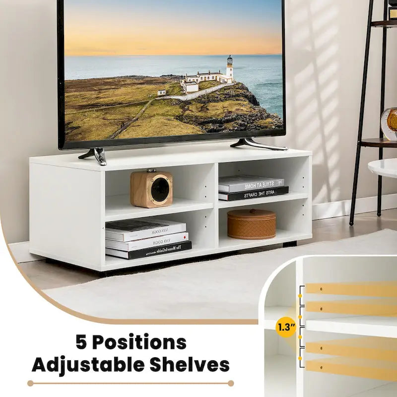 Gymax Media Console Entertainment Center 4-Cubby TV Stand Cabinet w/ 7