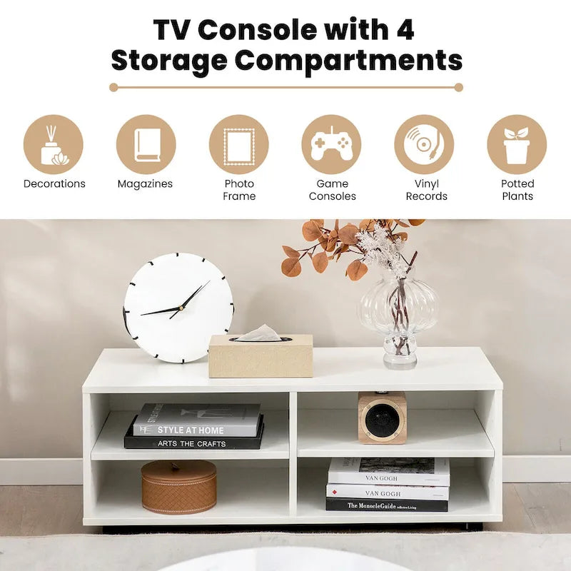 Gymax Media Console Entertainment Center 4-Cubby TV Stand Cabinet w/ 8