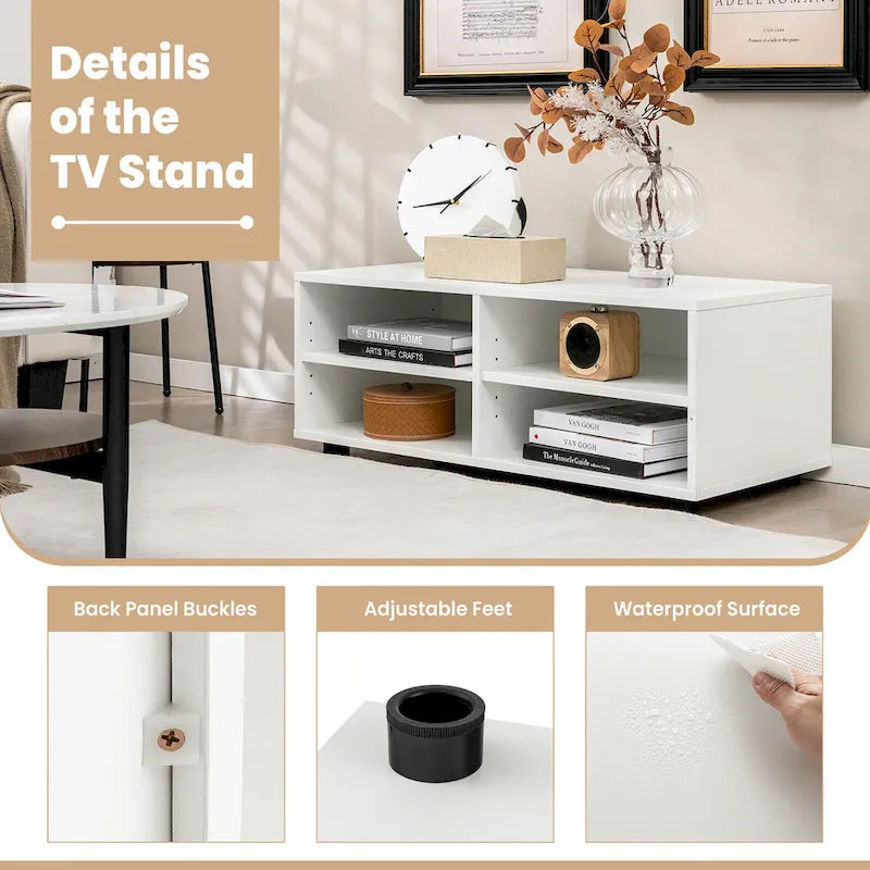 Gymax Media Console Entertainment Center 4-Cubby TV Stand Cabinet w/ 9