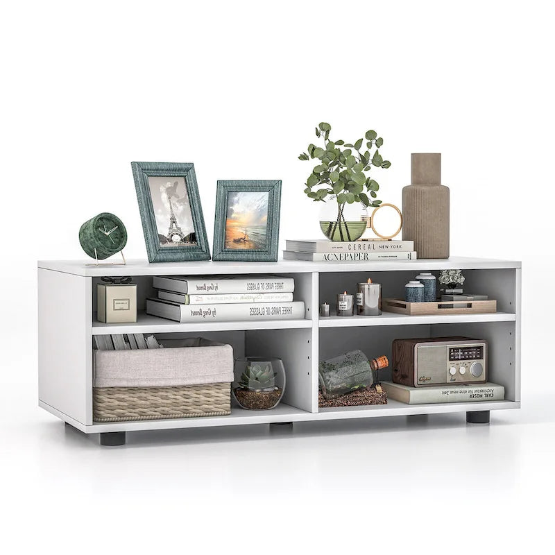 Gymax Media Console Entertainment Center 4-Cubby TV Stand Cabinet w/ 10