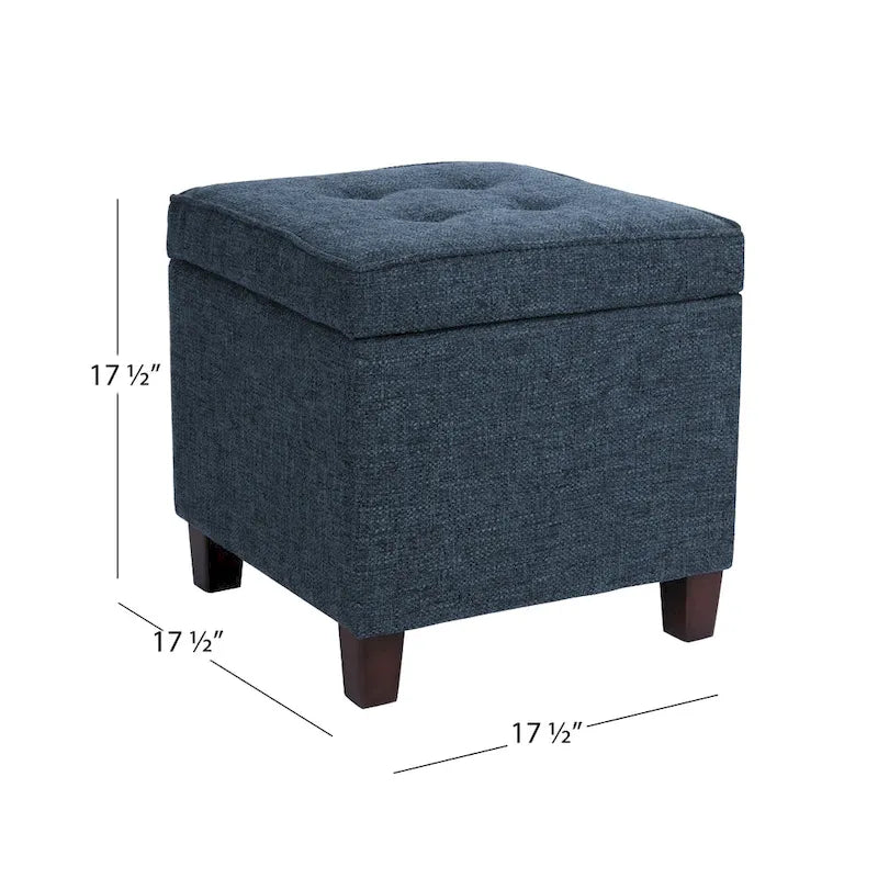 Hery Storage Ottoman, 18 Inch Square Tray Top, Navy Blue Woven Fabric 5