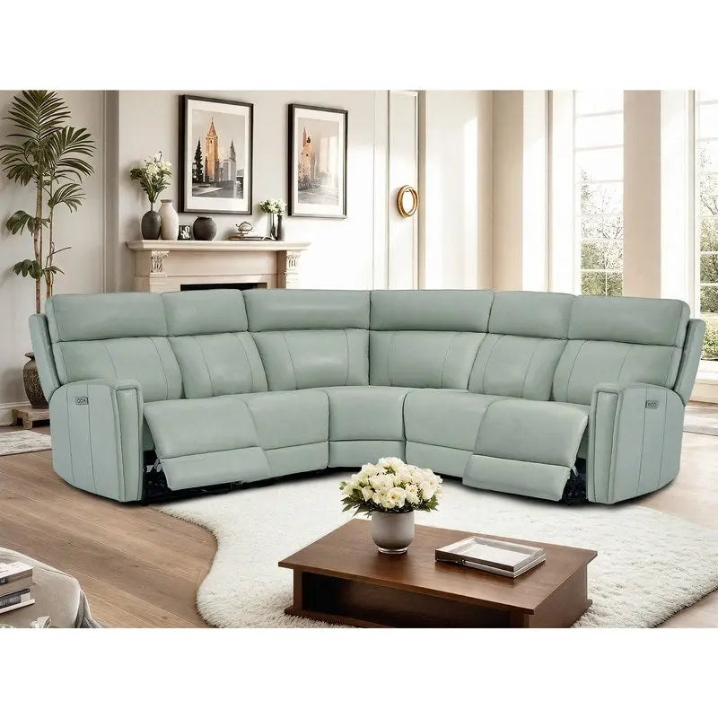 104 W 3-Color Genuine Leather Power Reclining sectional sofa With Zero Gravity, USB&USB-C Ports, 2StationaryArmlesschairs 30