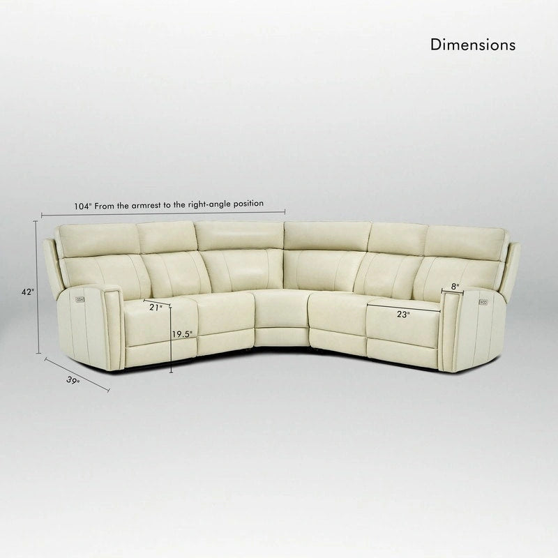 104 W 3-Color Genuine Leather Power Reclining sectional sofa With Zero Gravity, USB&USB-C Ports, 2StationaryArmlesschairs 3