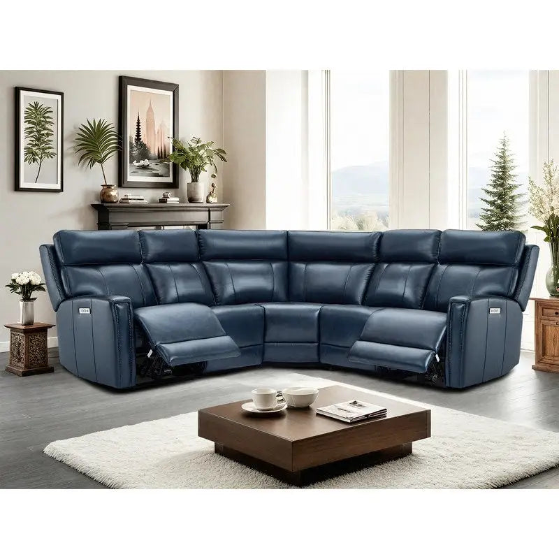 104 W 3-Color Genuine Leather Power Reclining sectional sofa With Zero Gravity, USB&USB-C Ports, 2StationaryArmlesschairs 4