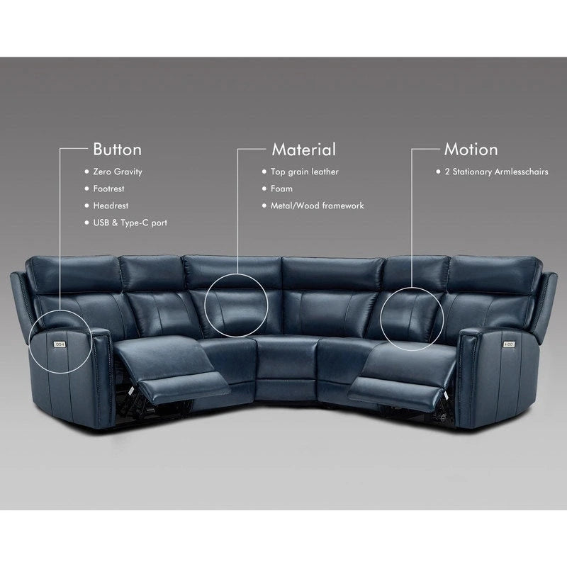 104 W 3-Color Genuine Leather Power Reclining sectional sofa With Zero Gravity, USB&USB-C Ports, 2StationaryArmlesschairs 5