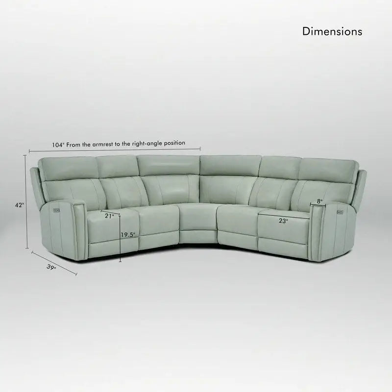 104 W 3-Color Genuine Leather Power Reclining sectional sofa With Zero Gravity, USB&USB-C Ports, 2StationaryArmlesschairs 9