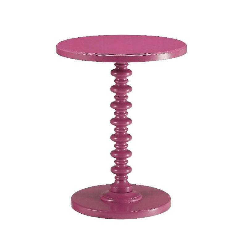 Toni Round Accent Table with Turned Pedestal Base, 22 Inch Purple Wood 2
