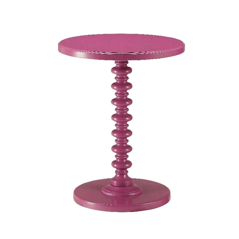 Toni Round Accent Table with Turned Pedestal Base, 22 Inch Purple Wood 3