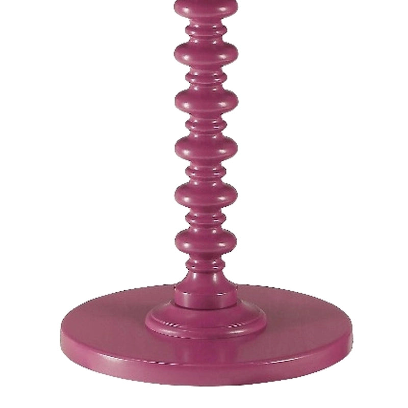 Toni Round Accent Table with Turned Pedestal Base, 22 Inch Purple Wood 5