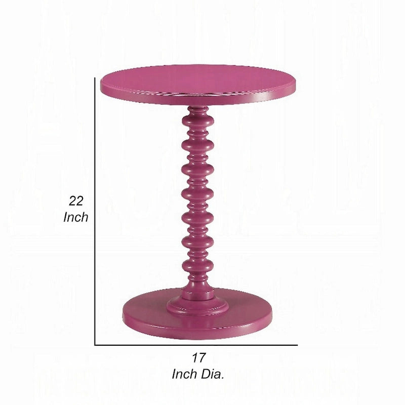Toni Round Accent Table with Turned Pedestal Base, 22 Inch Purple Wood 6