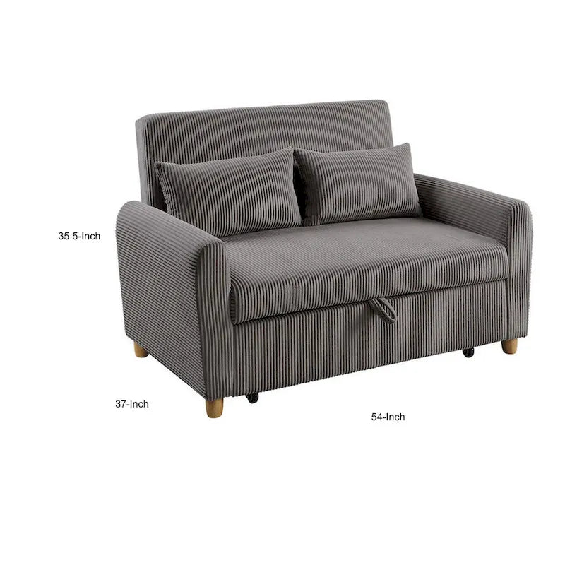 Tina 54 Inch Convertible Sleeper Loveseat, Round Arms, 2 Pillows, Brown 5