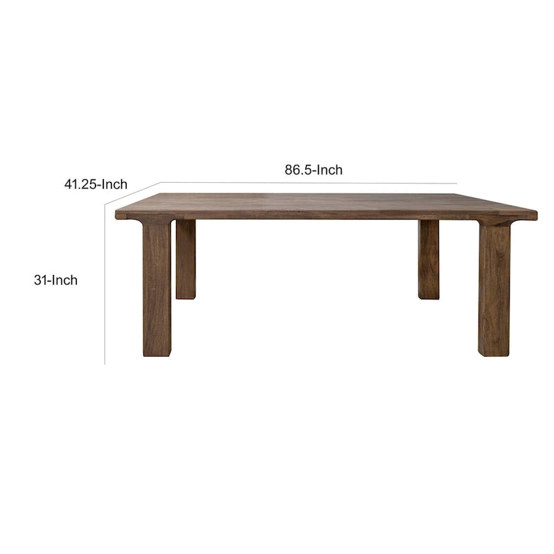 Okai Dining Table, 87 Inch Rectangular Top, Rustic Brown Solid Mango Wood 6