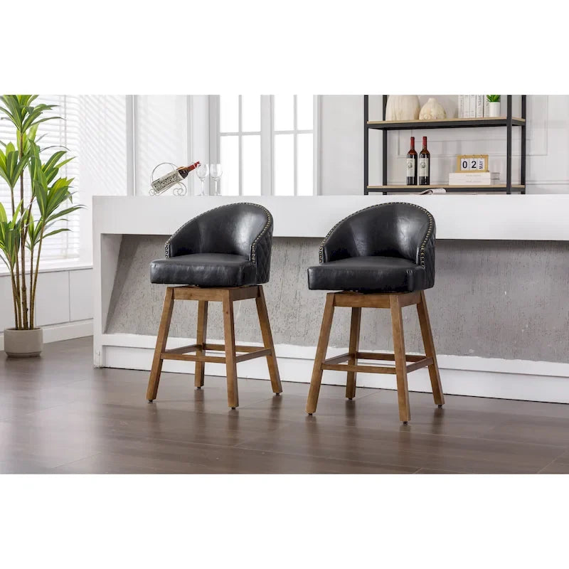 Swivel Bar Stools Set of 2, PU Counter Height Bar Stools with Arm, Kitchen Island Stools with Back and Footrest 8