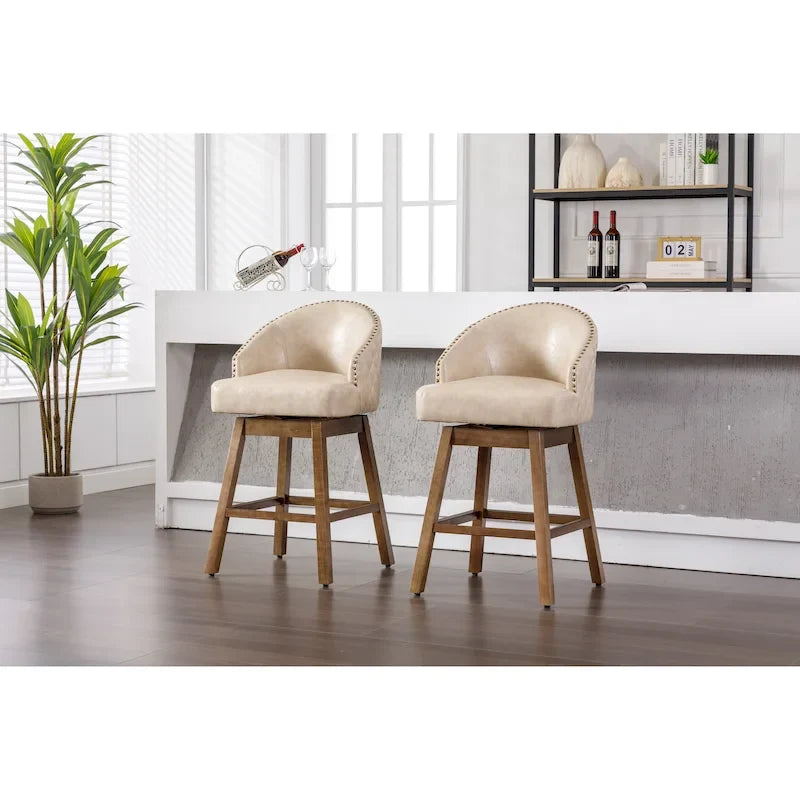 Swivel Bar Stools Set of 2, PU Counter Height Bar Stools with Arm, Kitchen Island Stools with Back and Footrest 9