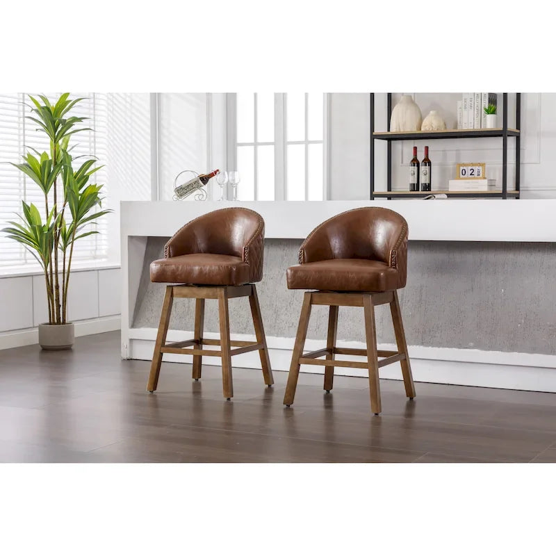 Swivel Bar Stools Set of 2, PU Counter Height Bar Stools with Arm, Kitchen Island Stools with Back and Footrest 10