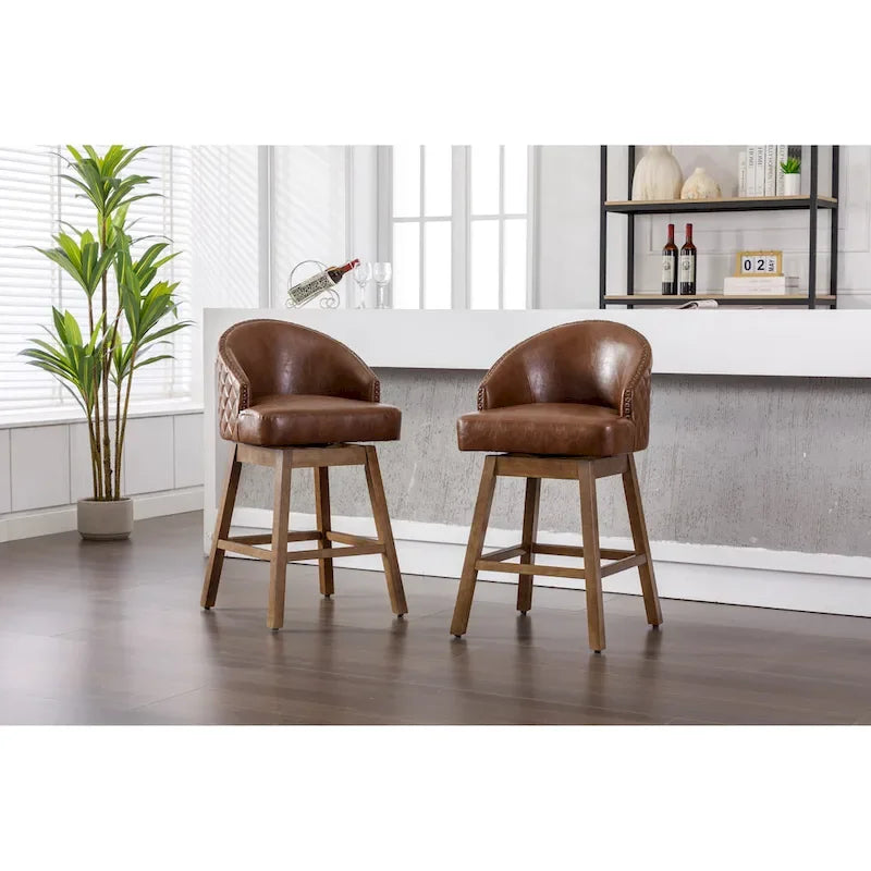 Swivel Bar Stools Set of 2, PU Counter Height Bar Stools with Arm, Kitchen Island Stools with Back and Footrest