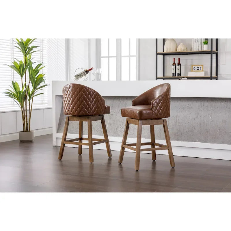 Swivel Bar Stools Set of 2, PU Counter Height Bar Stools with Arm, Kitchen Island Stools with Back and Footrest 3