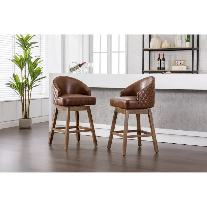 Swivel Bar Stools Set of 2, PU Counter Height Bar Stools with Arm, Kitchen Island Stools with Back and Footrest 4