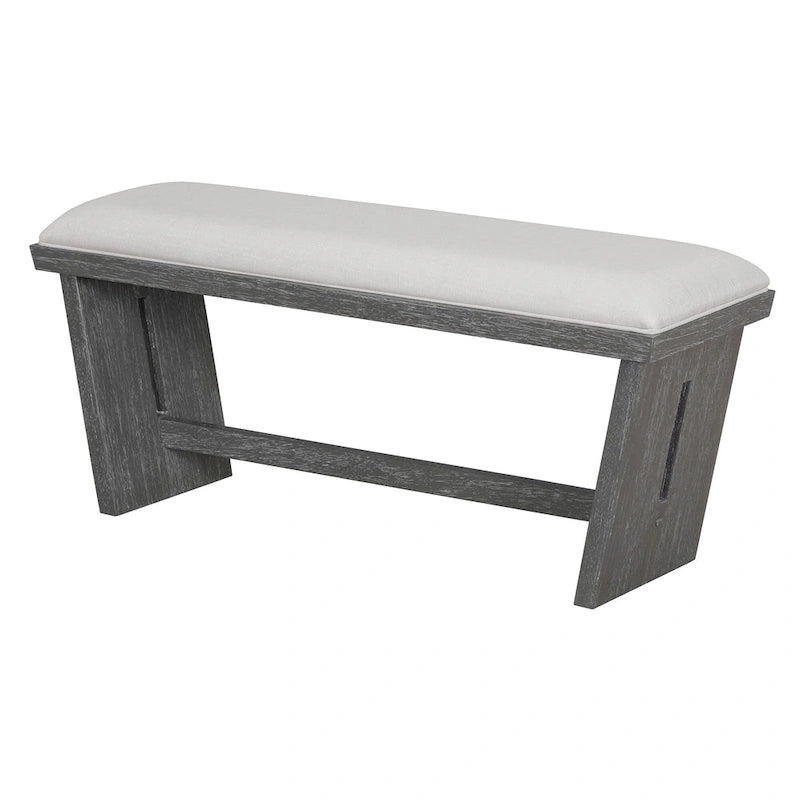 6 Pcs Dining Table Set, Wood Dining Kitchen Table and Chairs Set with Rectangular Table, 4 Upholstered Chairs and 1 Bench 18