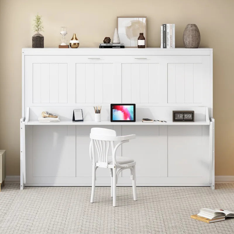 Murphy Bed with Hydraulic Lift & Desk Design, Queen/Full Size Bed 10