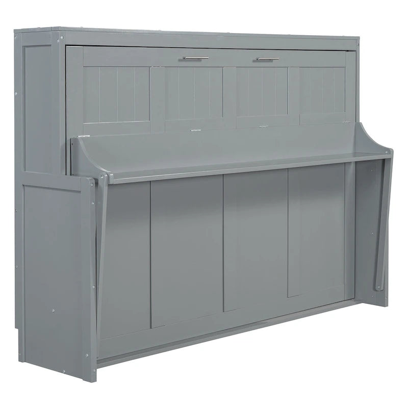 Murphy Bed with Hydraulic Lift & Desk Design, Queen/Full Size Bed 5