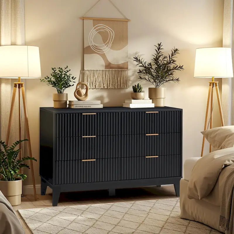 EROMMY Fluted Dresser 6 Drawer Mid Century Modern Dresser Wide Chest of Drawers with Metal Handles for Bedroom Living Room 20