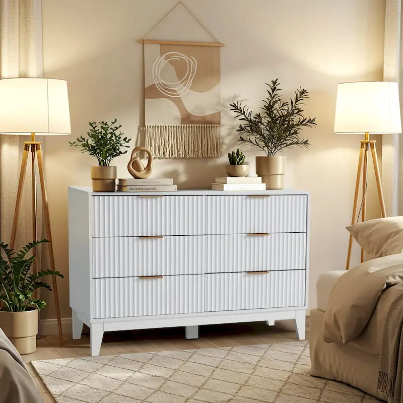 EROMMY Fluted Dresser 6 Drawer Mid Century Modern Dresser Wide Chest of Drawers with Metal Handles for Bedroom Living Room 21