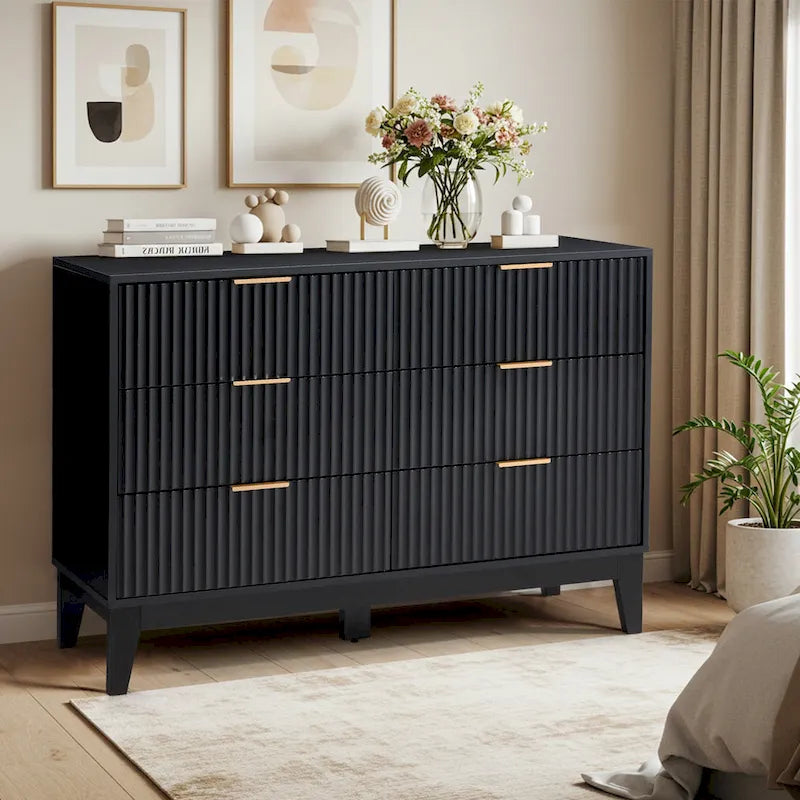 EROMMY Fluted Dresser 6 Drawer Mid Century Modern Dresser Wide Chest of Drawers with Metal Handles for Bedroom Living Room 9