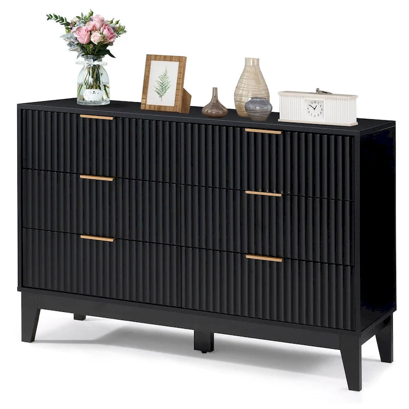 EROMMY Fluted Dresser 6 Drawer Mid Century Modern Dresser Wide Chest of Drawers with Metal Handles for Bedroom Living Room 10