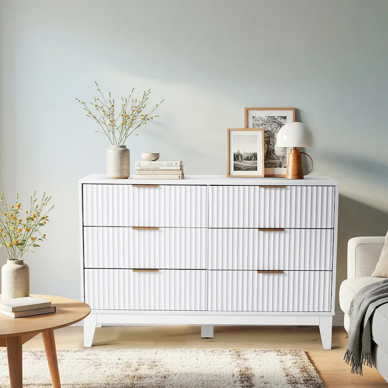 EROMMY Fluted Dresser 6 Drawer Mid Century Modern Dresser Wide Chest of Drawers with Metal Handles for Bedroom Living Room 12