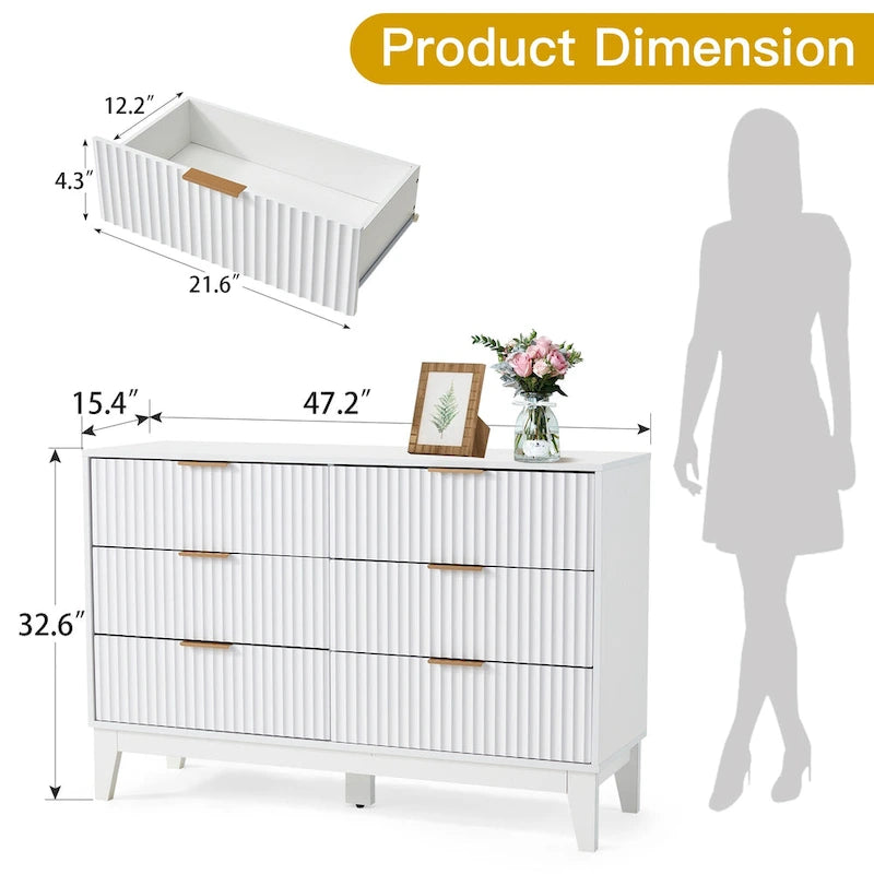 EROMMY Fluted Dresser 6 Drawer Mid Century Modern Dresser Wide Chest of Drawers with Metal Handles for Bedroom Living Room 13
